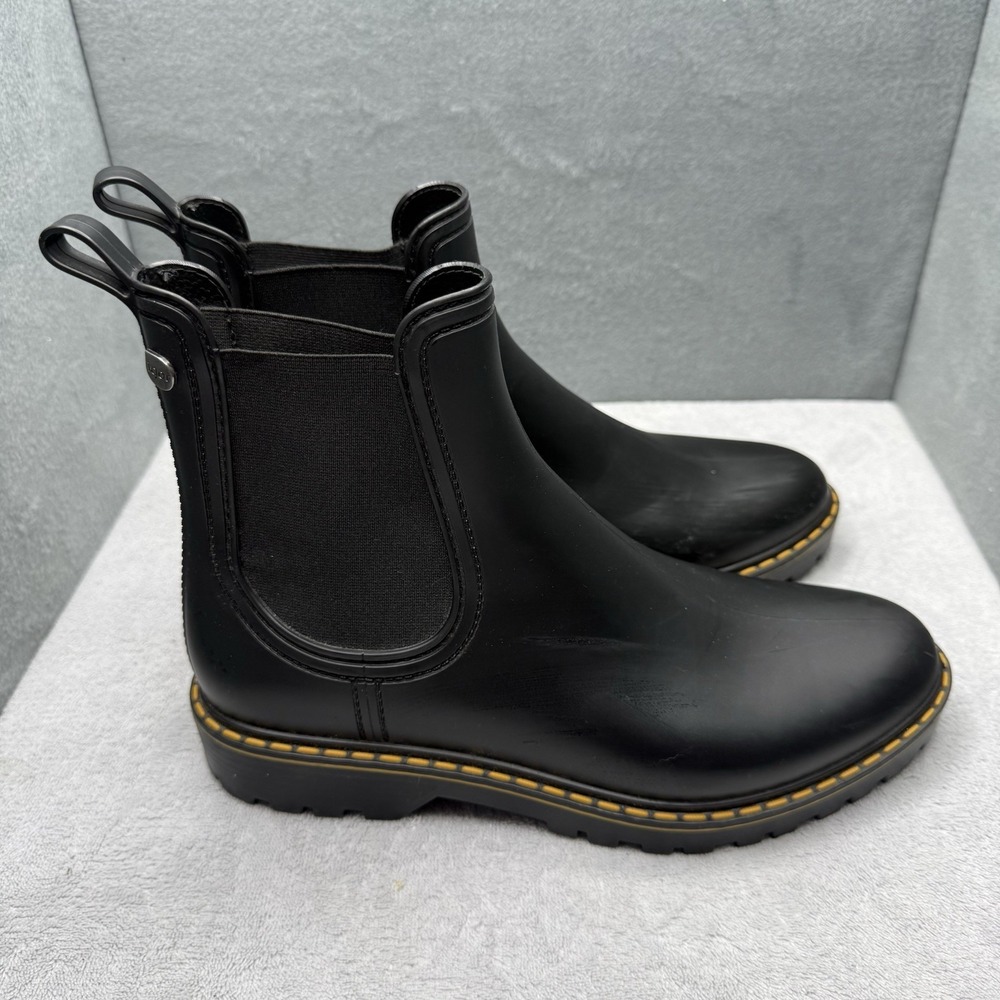 Igor Trak Mate Tri Women's Size 39 Black Chelsea Rain Boots Yellow Stitch